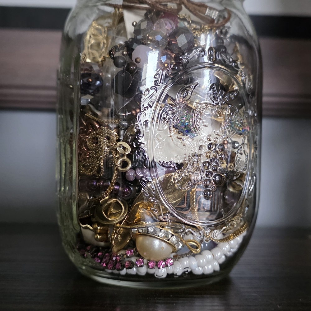 Glass Jar with Assorted Jewelry Storage